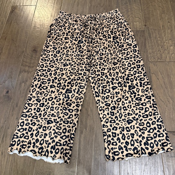 EKOUAE Leopard Print Pajama Set NWT Women Size M Top Wide Leg‎ Pants Loungewear - Picture 4 of 9
